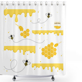 Personality  The Flow Of Honey From The Honeycomb With Bees And Different Liquid Flow.vector Illustration And Icon Shower Curtains