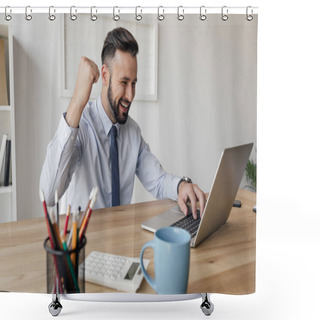 Personality  Businessman Working On Laptop Shower Curtains