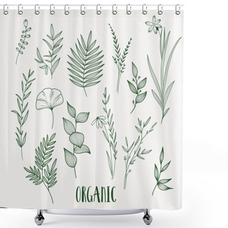 Personality  Plant Nature Hand Drawn Set. Collection Botanical Element. Shower Curtains
