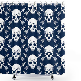 Personality  Black Skulls Seamless Vector Background, Endless Pattern With Horror Death Sculls, Stylish Wallpaper Of Hard Rock Culture Music Fashion Theme, Gothic Image. Shower Curtains