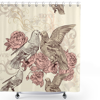 Personality  Beautiful Vector Seamless Floral Pattern With Roses And Birds Shower Curtains