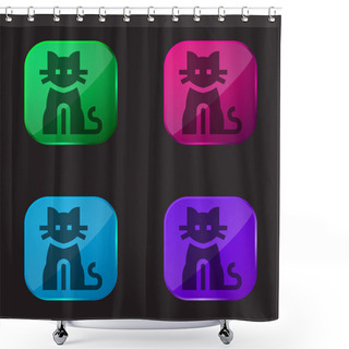 Personality  Black Cat Four Color Glass Button Icon Shower Curtains