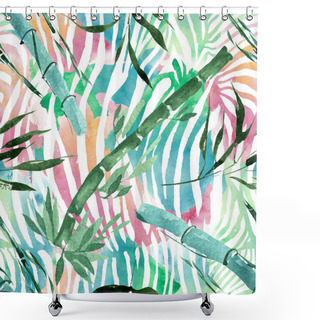 Personality  Bamboo Green Leaves And Stalks. Watercolor Background Illustration Set. Seamless Background Pattern. Shower Curtains