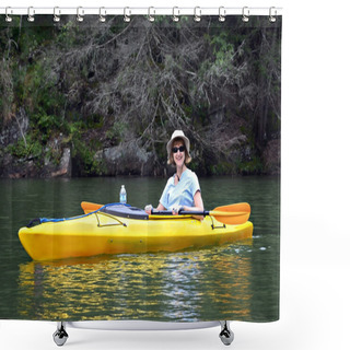 Personality  Smiling Woman In Kayak Shower Curtains