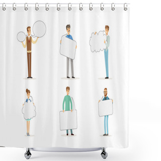 Personality  People Characters Standing And Holding Speech Bubbles Vector Set Shower Curtains