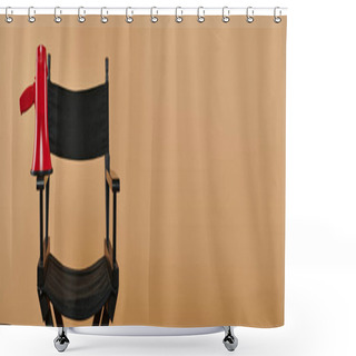 Personality  Director Chair With A Red Megaphone On Beige Background, Cinematography And Production Banner Shower Curtains