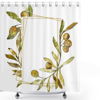 Personality  Green Olives Watercolor Background Illustration Set. Watercolour Drawing Fashion Aquarelle Isolated. Frame Border  Shower Curtains