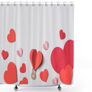 Personality  Top View Of Red Hearts With Lock On White Background Shower Curtains