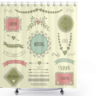 Personality  Set Of  Hipster Icons And Elements Shower Curtains