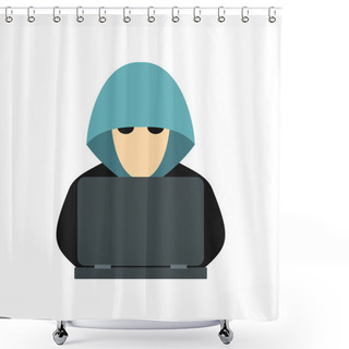 Personality  Hacker Behind A Computer Icon, Flat Style Shower Curtains