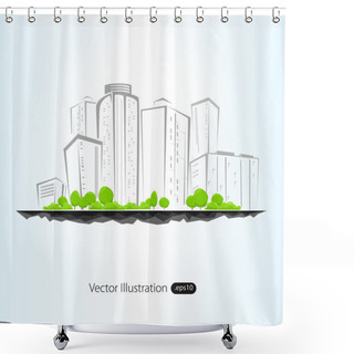 Personality  Vector Illustration Of Architectural Building With Sketch Shower Curtains