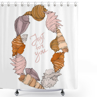 Personality  Summer Beach Seashell Tropical Elements. Black And White Engraved Ink Art. Frame Border Ornament Square. Shower Curtains