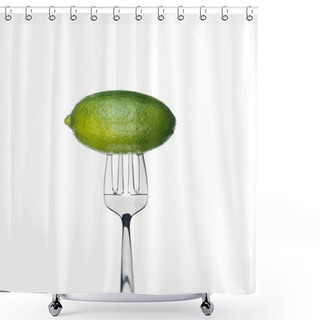 Personality  Whole Fresh Ripe Juicy Lime On Fork Isolated On White Shower Curtains