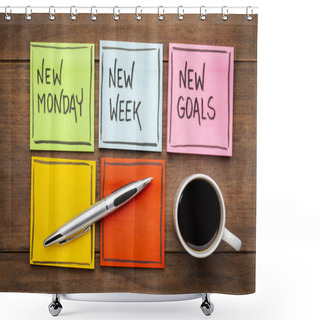 Personality  New Monday, New Week, Neew Goals - Handwriting On Colorful Sticky Notes With A Cup Of Coffee Shower Curtains