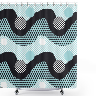 Personality  Blue And Black Abstract Geometry Pattern. Modern Seamless Motif. Shower Curtains