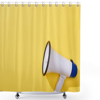 Personality  Top View Of Loudspeaker On Yellow Background With Copy Space  Shower Curtains