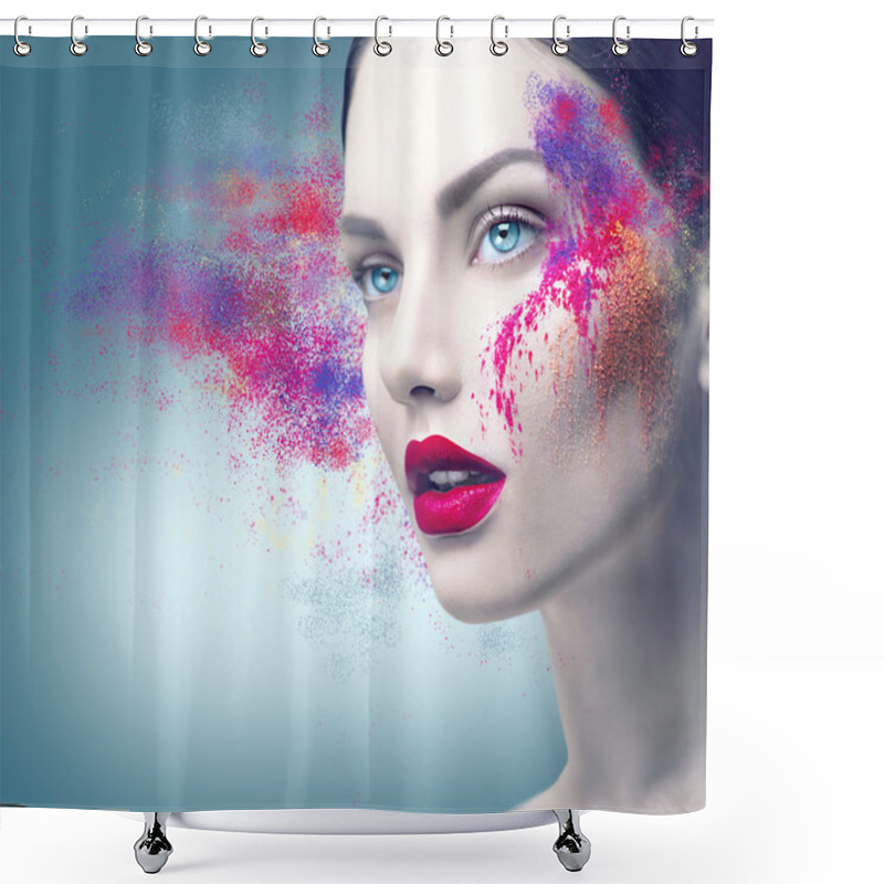 Personality   girl  with colorful powder makeup shower curtains