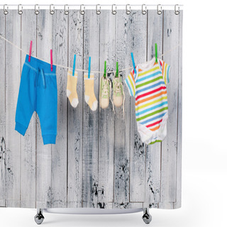 Personality  Baby Clothes Hanging On The Clothesline. Shower Curtains