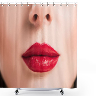 Personality  Cropped Image Of Woman With Red Lips And Clean Skin Shower Curtains
