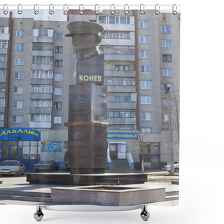 Personality  Vologda, Russia. Monument To Marshal Konev Shower Curtains