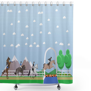 Personality  Jokey Professional Horseback Riding, Vector Banner Shower Curtains