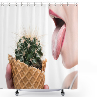 Personality  Woman Eating Cactus Shower Curtains