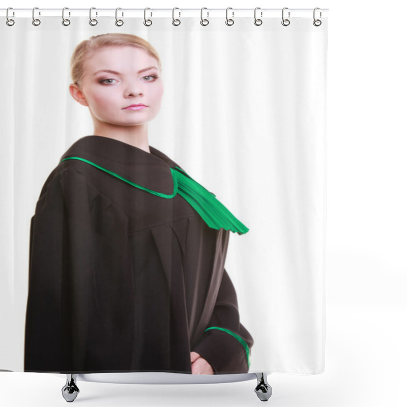 Personality  Young Female Lawyer Attorney Wearing Classic Polish Black Green Gown Shower Curtains