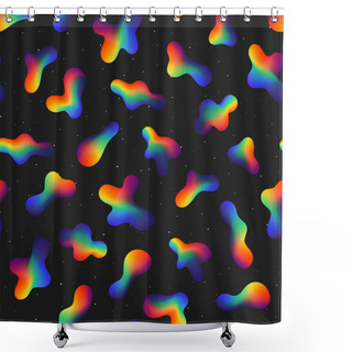 Personality  Abstract Seamless Pattern Of Rainbow Gradient Formless Shapes On Dark Starry Backdrop. Retro Continuous Background Of Simple Colored Forms. Shower Curtains