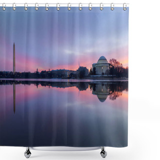 Personality  The Washington Monument And Jefferson Memorial At Dawn Shower Curtains