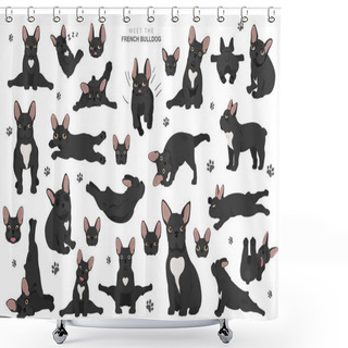 Personality  Yoga Dogs Poses And Exercises. French Bulldog Clipart. Vector Illustration Shower Curtains