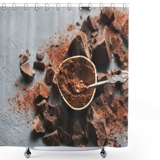 Personality  Crushed Chocolate Pieces And Cocoa On Gray Background Shower Curtains