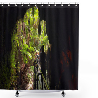 Personality  Tourists Enter The Thurston Lava Tube In Hawaii Volcanoes Nation Shower Curtains