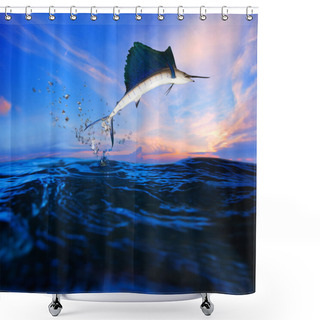 Personality  Sailfish Flying Over Blue Sea Ocean Use For Marine Life And Beautiful Aquatic Nature Shower Curtains