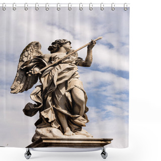 Personality  ROME, ITALY - JUNE 28, 2019: Ancient Roman Statue In Sunny Day Under Blue Sky Shower Curtains