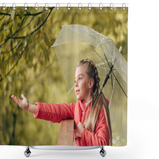 Personality  Child With Umbrella In Autumn Park Shower Curtains