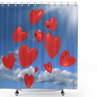 Personality  Hearts Falling From The Sky Showing Love And Romance Shower Curtains