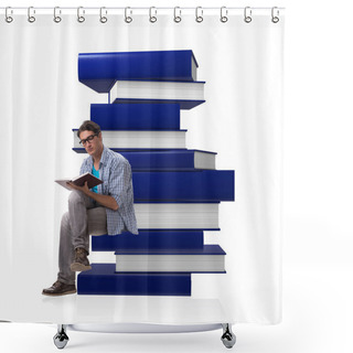 Personality  Young Male Student In Education Concept Isolated On White Shower Curtains