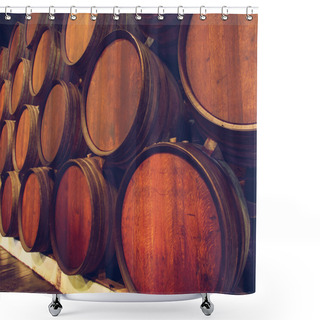 Personality  Row Of Wooden Barrels Of Tawny Portwine, Porto, Portugal Shower Curtains