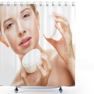 Personality  Beautiful Spa Girl Holding Jar Of Cream Shower Curtains