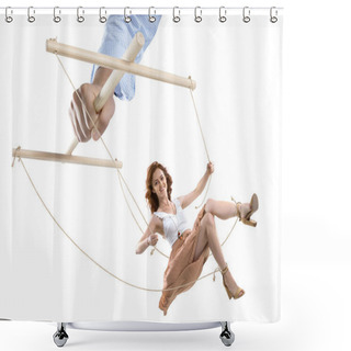 Personality  Puppeteer Manipulating Woman Shower Curtains