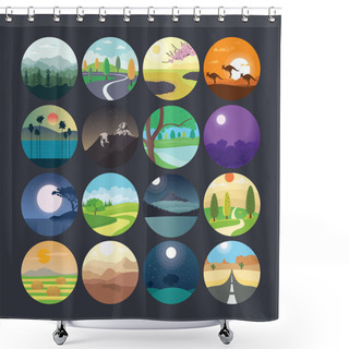 Personality  Flat Icon Of Landscape 2 Shower Curtains