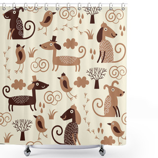 Personality  Seamless Pattern With Cute Dogs Shower Curtains