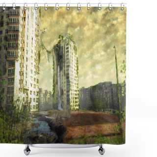 Personality  Ruins Of A City. Apocalyptic Landscape Shower Curtains