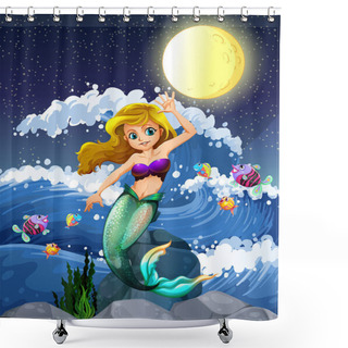 Personality  Mermaid And Fish In The Sea Shower Curtains