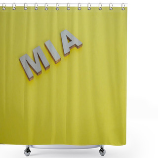 Personality  MIA Wooden Letters Representing Missing In Action On Yellow Background. Shower Curtains