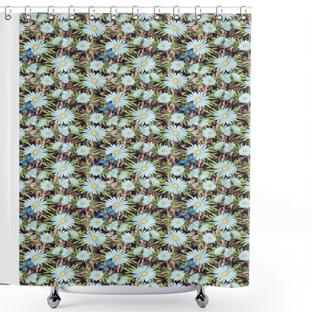 Personality  Flowers And Green Plant On Old Wall Shower Curtains