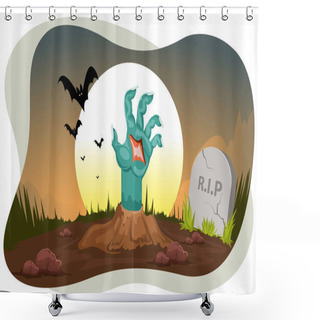 Personality  Halloween Zombie Hand Coming Out Of Grave Vector Illustration Shower Curtains