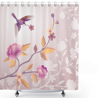 Personality  Bird In The Morning Pale Pink Flower Garden Shower Curtains