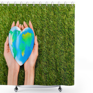 Personality  Cropped View Of Globe In Female Hands On Green, Earth Day Concept Shower Curtains
