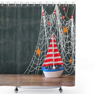 Personality  Wooden Sailing Boat Shower Curtains